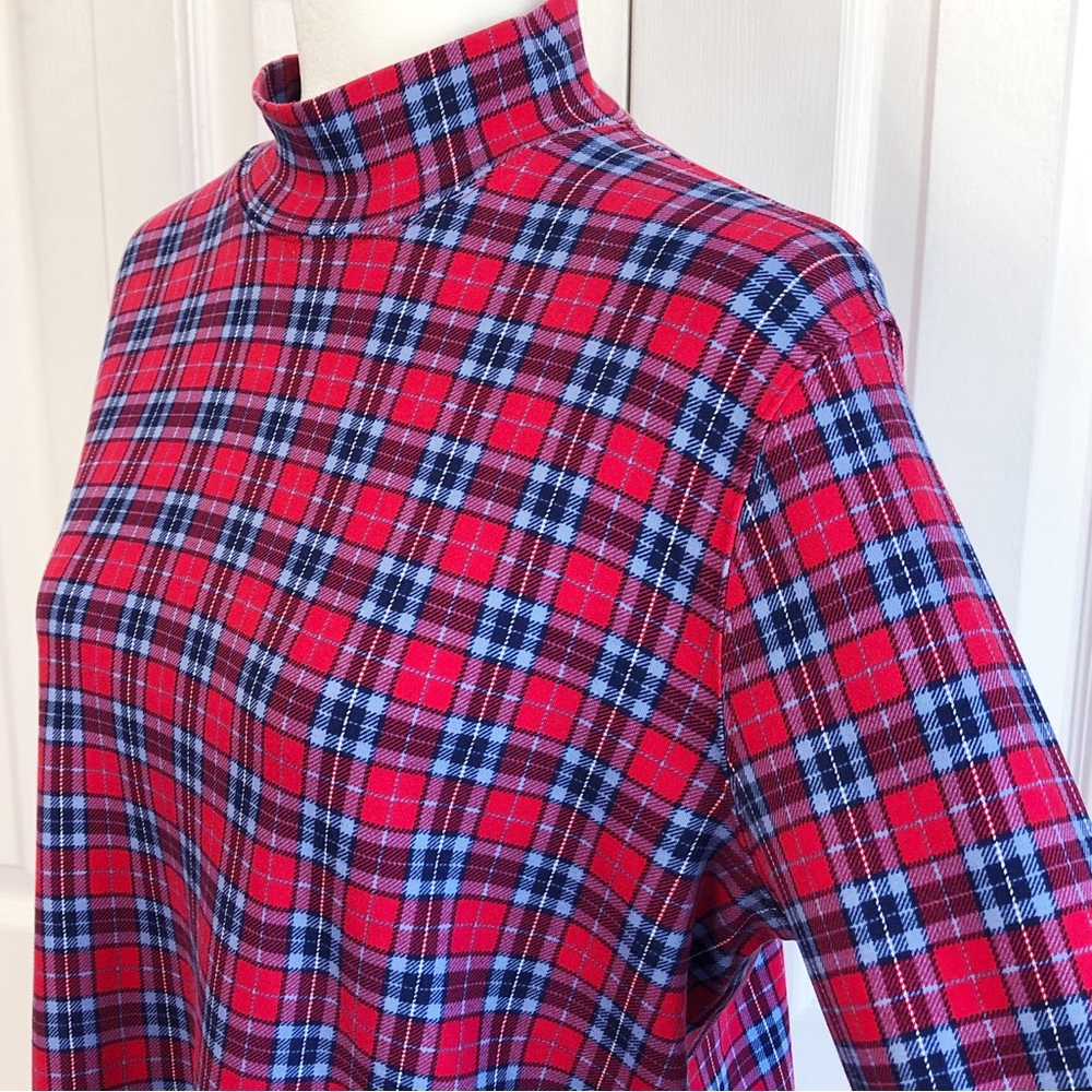 Lands' End Red & Blue Plaid Print Mockneck Long Sleeve Tee XL - Picture 7 of 16